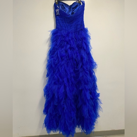 NWT Jovani Stunning Blue Feathered Gown with Silver Embellishments Size 12 (JR) - Picture 3 of 14
